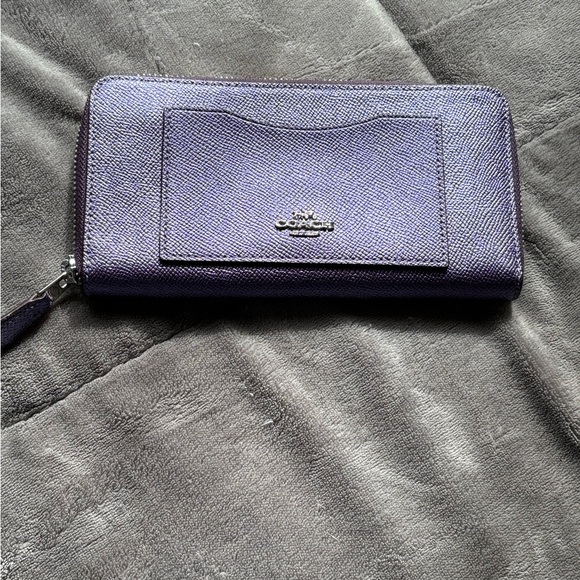 Coach Handbags - Coach Metallic Purple Zip Wallet